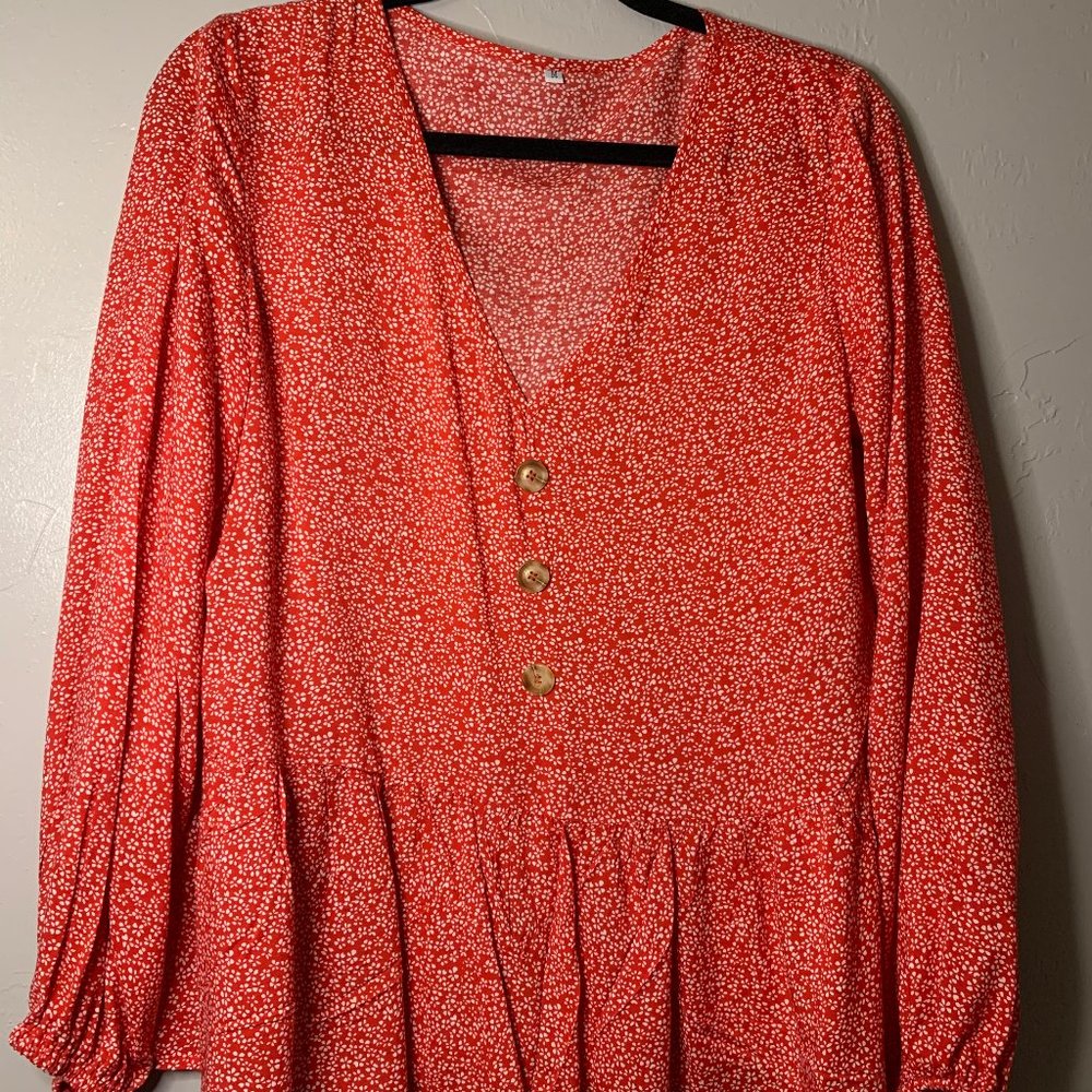 V-Neck Polka Dot Button Down Peplum Top